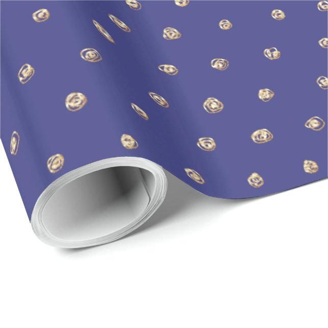 Imitate Gold Polka Dots auf Dark Periwinkle Blue Geschenkpapier (Rolleneckpunkt)