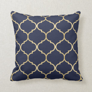 Imitate Gold Quatrefolienmuster Blau Kissen