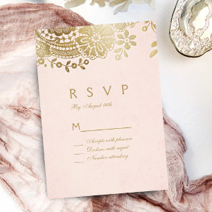 Imitate Gold rot elegante Vintage Spitzen Hochzeit RSVP Karte