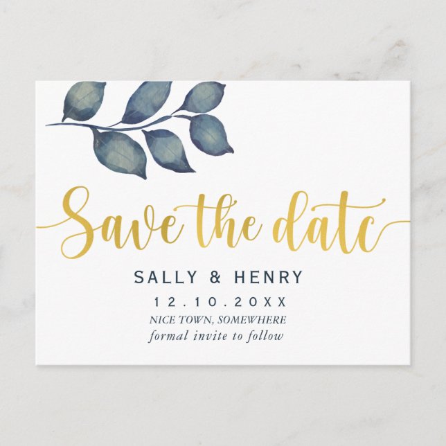 Imitate Gold Save the Date botanische Postkarte (Vorderseite)
