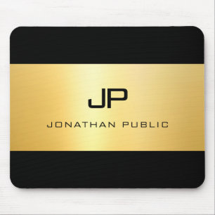 Imitate Gold Schwarz Moderne, elegante Monogram-Vo Mousepad