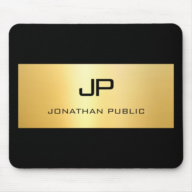 Imitate Gold Schwarz Personalisiert Moderne Elegan Mousepad (Vorne)