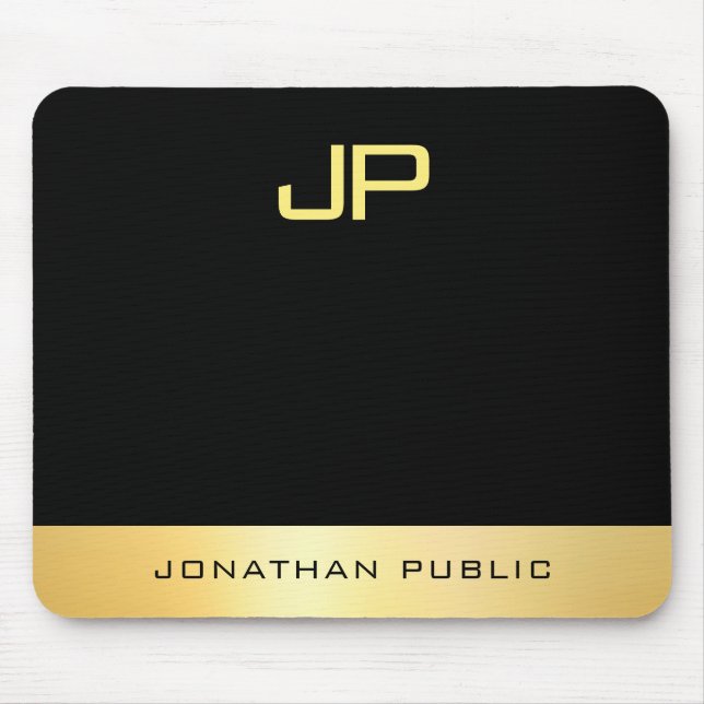 Imitate Gold Schwarze Elegante Mit Monogramm Vorla Mousepad (Vorne)
