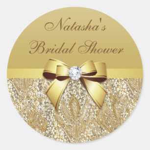 Imitate Gold Sequins Bow Diamond Brautparty Runder Aufkleber