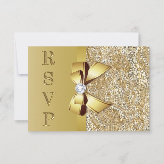 Imitate Gold Sequins Bow Diamond UAWG RSVP Karte (Vorderseite)