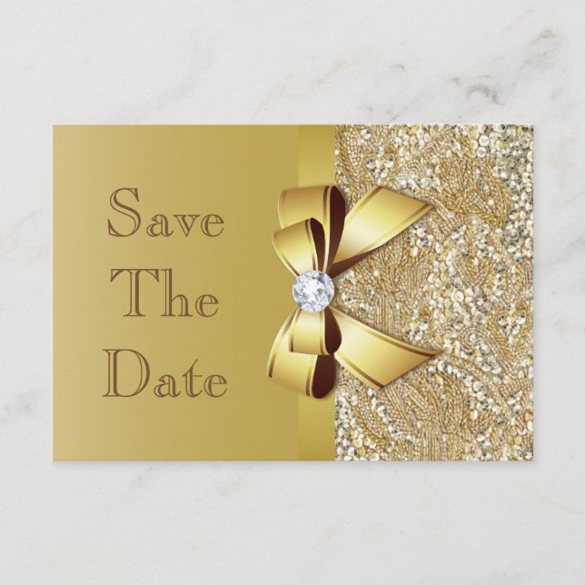 Imitate Gold Sequins Leben gerufen und Bow Wedding Save The Date (Vorderseite)