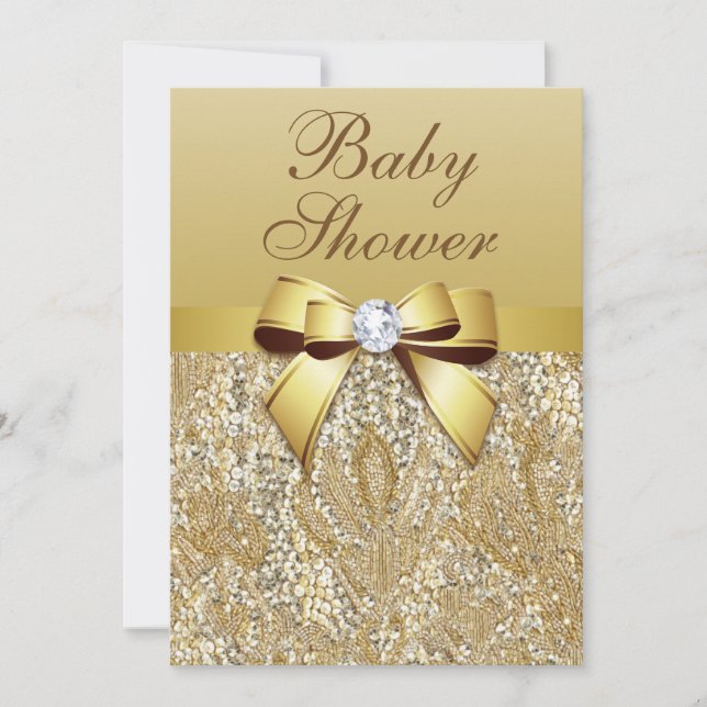 Imitate Gold Sequins und Bow Baby Dusche Einladung (Vorderseite)