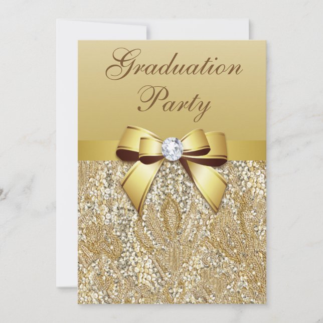 Imitate Gold Sequins und Bow Girls Graduation Part Einladung (Vorderseite)