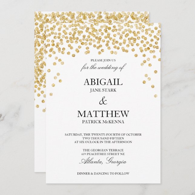 Imitate Gold Sparkle Confetti Hochzeit Einladung (Vorne/Hinten)