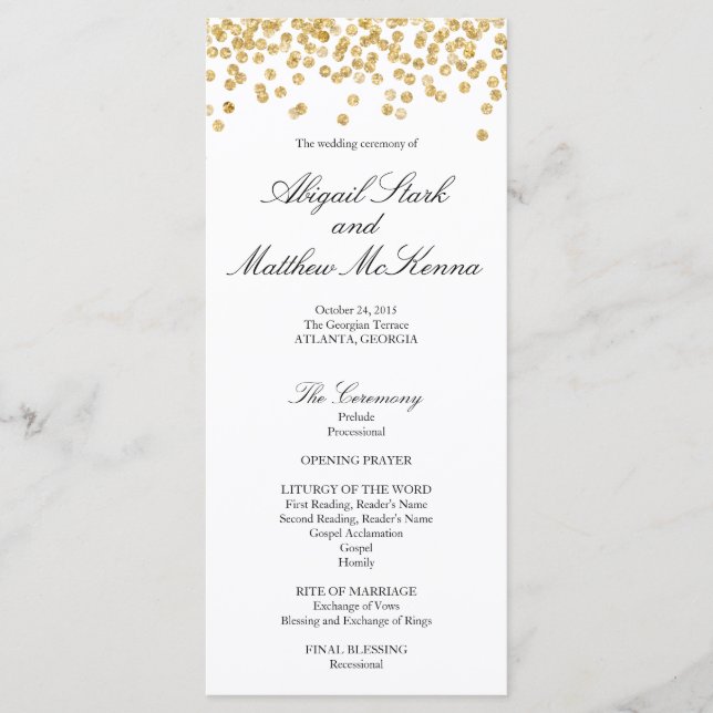 Imitate Gold Sparkle Confetti Wedding Programm (Vorderseite)