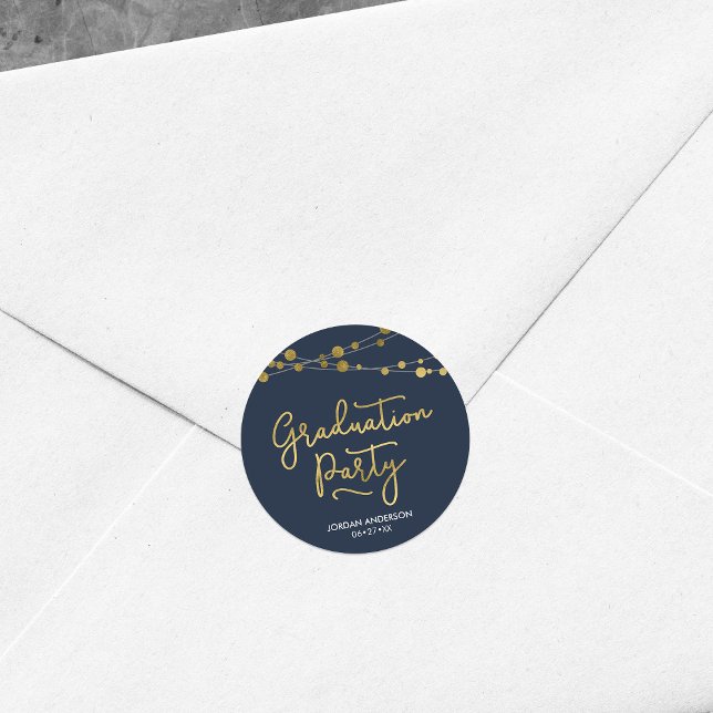 Imitate Gold Stories of Lights Blue Graduation Par Runder Aufkleber (Von Creator hochgeladen)