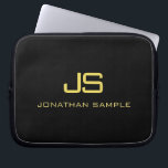 Imitate Gold Text Schöne Schwarze Vorlage für Mono Laptopschutzhülle<br><div class="desc">Wunderschöne Monogram Erstschwarze Imitate Gold Text Moderne Vorlage 10 Zoll Laptop Schlauch.</div>