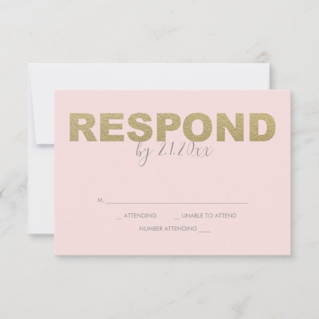 Imitate Gold und Rosa Reply RSVP-Karten RSVP Karte (Vorderseite)