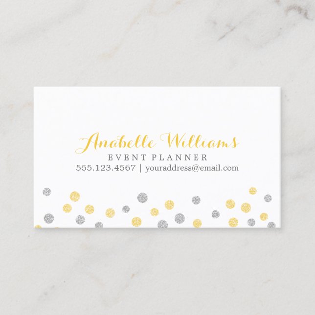 Imitate Gold und Silber Glitzer Confetti Dots Visitenkarte (Vorderseite)