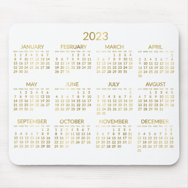 Imitate Gold und Weißer Jahreskalender 2023 Mousepad (Vorne)