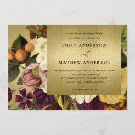 IMITATE GOLD VINTAG RETRO BURGUNDY BLUMENWEDD EINLADUNG