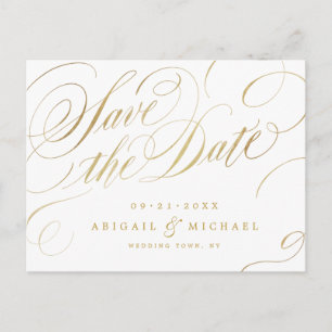 Imitate Gold Vintage Kalligraphie Save the Date Ankündigungspostkarte