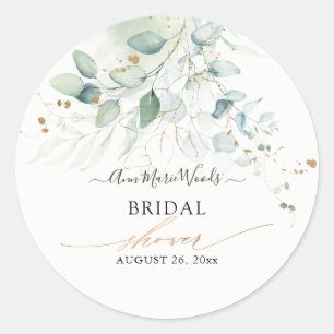 Imitate Gold Watercolor Eukalyptus Brautparty Invi Runder Aufkleber