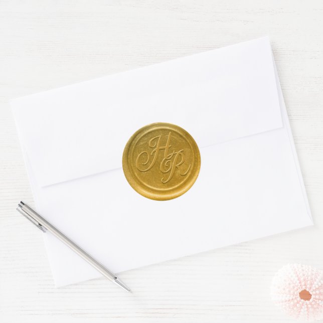 Imitate Gold Wax Wedding Monogram Umschlag Aufkleb Runder Aufkleber (Umschlag)