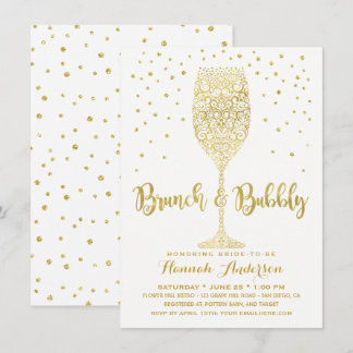 Imitate Gold & White Brunch & Bubbly Brautparty Einladung