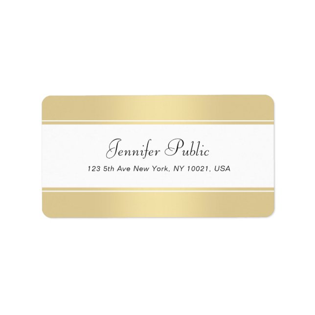 Imitate Gold White Handwriting Script Elegante Mod Adressaufkleber (Vorne)