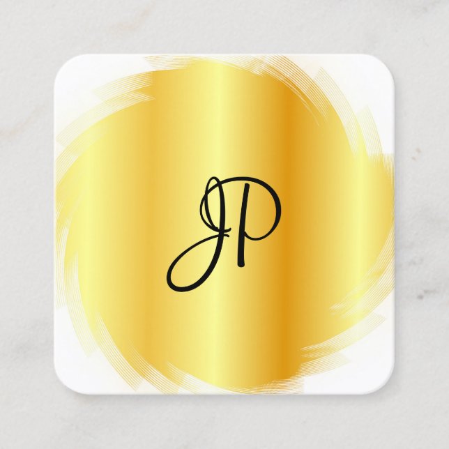 Imitate Gold White Modern Elegante Monogram Templa Quadratische Visitenkarte (Vorderseite)