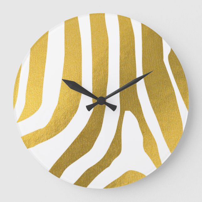 Imitate Gold Zebra Print Stripes Muster Große Wanduhr (Vorderseite)