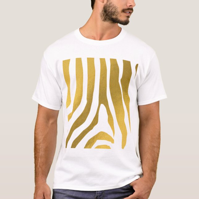 Imitate Gold Zebra Print Stripes Muster T-Shirt (Vorderseite)