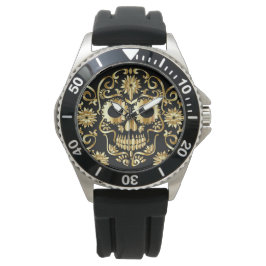 Imitate Gold Zucker Skull Print Watch Armbanduhr