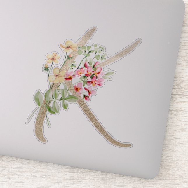 Imitate Goldbuchstabe "K" Wasserfarbe Wilde Blume Aufkleber (Detail)