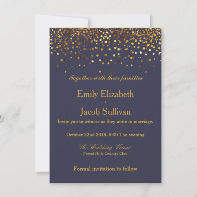 Imitate Golden Foil Confetti Save The Date (Vorderseite)