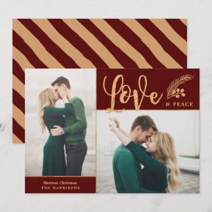 Imitate Golden Foil Elegante Liebe Foto   Maroon Feiertagskarte