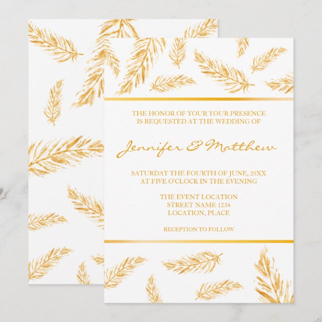 Imitate Golden Yellow Color Feathers Elegante Hoch Einladung (Vorne/Hinten)