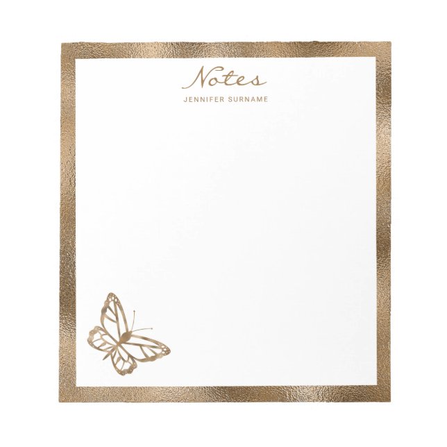 Imitate Golden Yellow Foil Butterfly & Custom Text Notizblock (Vorderseite)