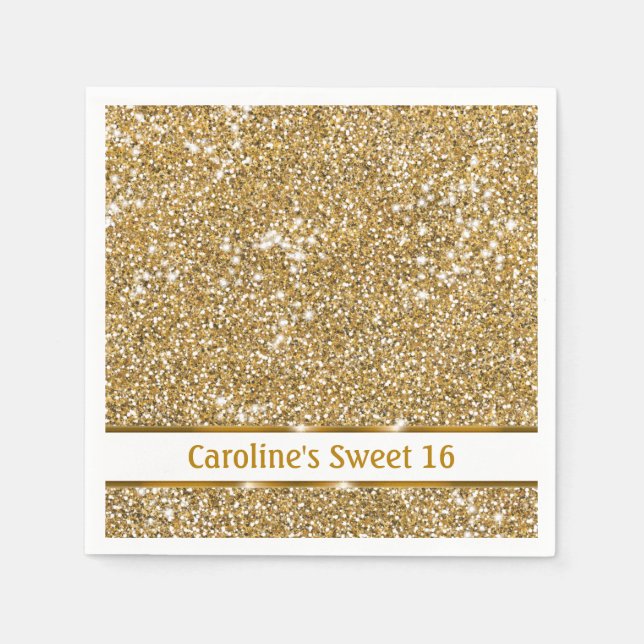 Imitate Golden Yellow Glitzer Textur 16 . Geburtst Serviette (Vorderseite)