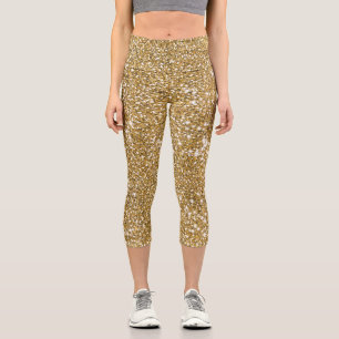 Imitate Golden Yellow Glitzer Texture Look Grafik Capri Leggings