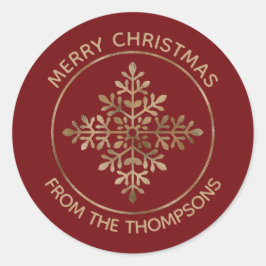 Imitate Goldene Foilschneeflocke auf Rot (nicht ec Runder Aufkleber