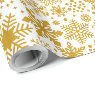 Imitate Goldener Fossil und weiße Schneeflocken Ur Geschenkpapier