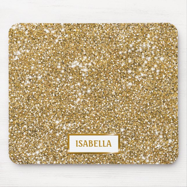 Imitate Goldener gelber Glitzer Textur mit Namen Mousepad (Vorne)