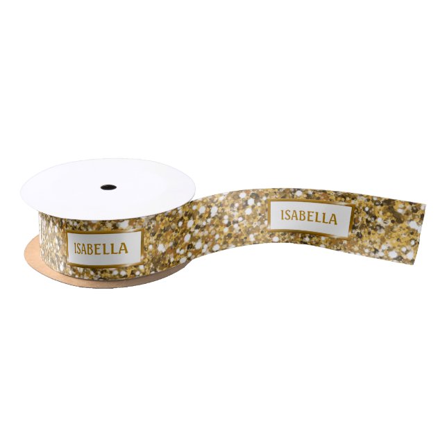 Imitate Goldener gelber Glitzer Textur mit Text Satinband (Spule)