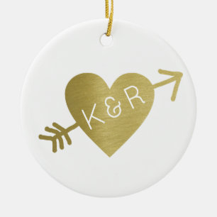 Imitate goldenes Herz mit Pfeil, schön Keramik Ornament
