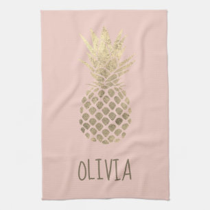 Imitate Goldfolie Ananas Design auf rosa Geschirrtuch
