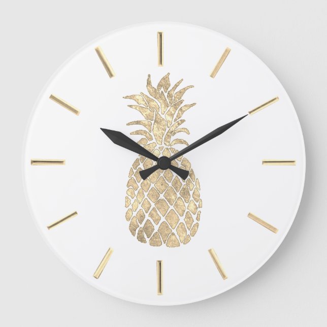 Imitate Goldfolie Ananas Große Wanduhr (Vorderseite)