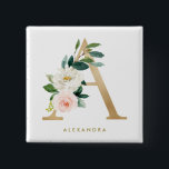 Imitate Goldfolie Hübscher Blumenbrief A Monogramm<br><div class="desc">Feminine und elegante Blumenschaltfläche mit Aquarellbildern von Blume,  Grün und Imitate. Personalisieren Sie das Programm durch Hinzufügen eines Namens oder einer kurzen Wortgruppe. Dieser monogramm Blumenknopf ist ein personalisiertes Geschenk.</div>