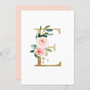 Imitate Goldfolie Letter E Blush Floral Monogramm Einladung