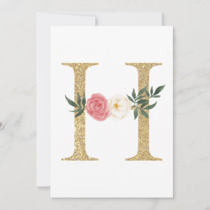 Imitate Goldfolie Letter H Blush Floral Monogramm Einladung