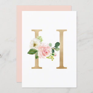 Imitate Goldfolie Letter H Blush Floral Monogramm Einladung