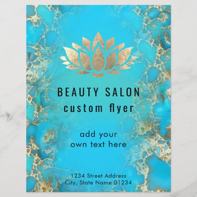 IMITATE Goldfolie Lotus-Logo auf türkisfarbenem St Flyer (Vorne)