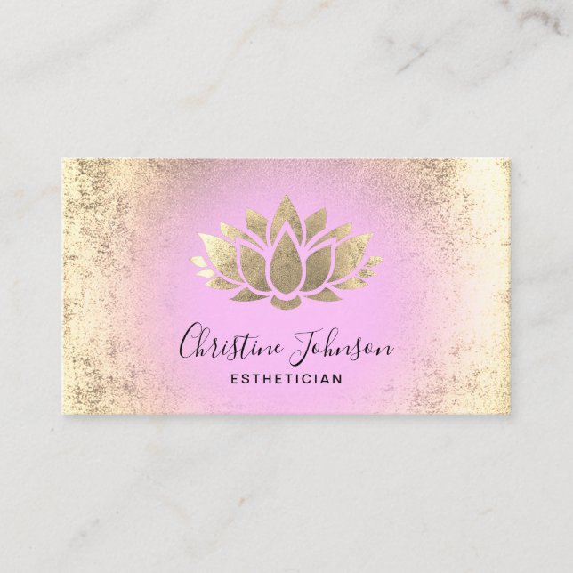 Imitate Goldfolie Lotus rosa Hintergrund Visitenkarte (Vorderseite)