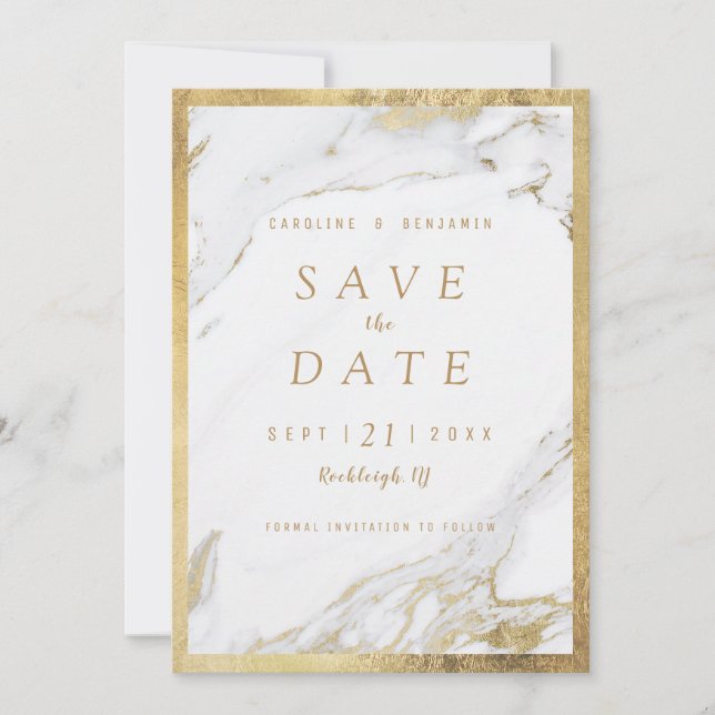 Imitate Goldfolie Marmor Luxus modern Save the Dat Date (Vorderseite)